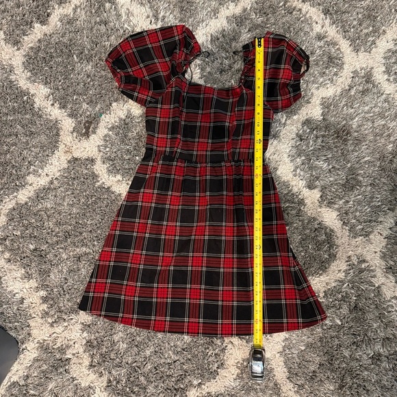 NEW Copper Key Plaid Dress Puff Sleeve Square Neck Milkmaid Smock Back Red Sz M - Picture 7 of 7